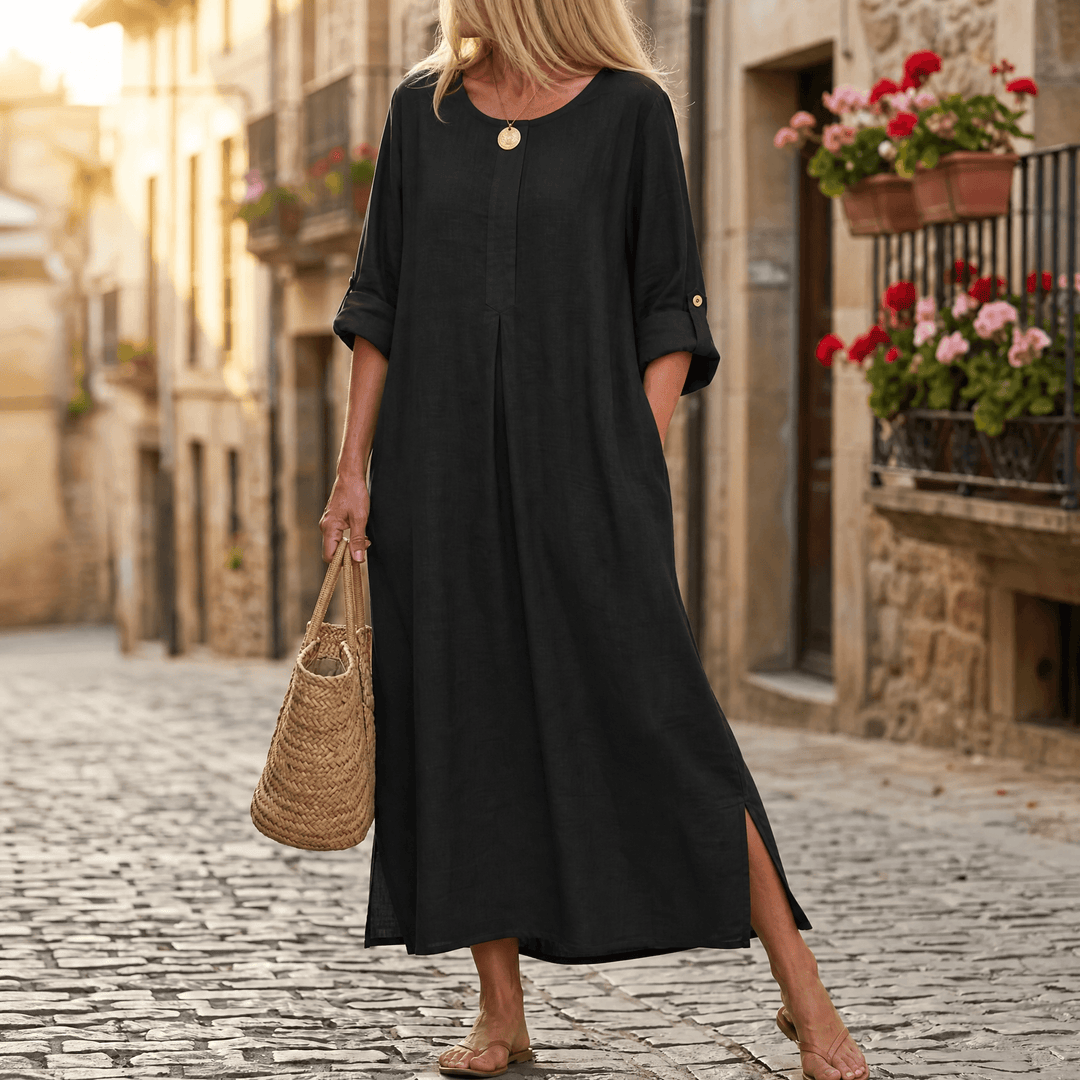 Lunavia™ – Flowy Linen-Style Maxi for Everyday Elegance Soft Black / S