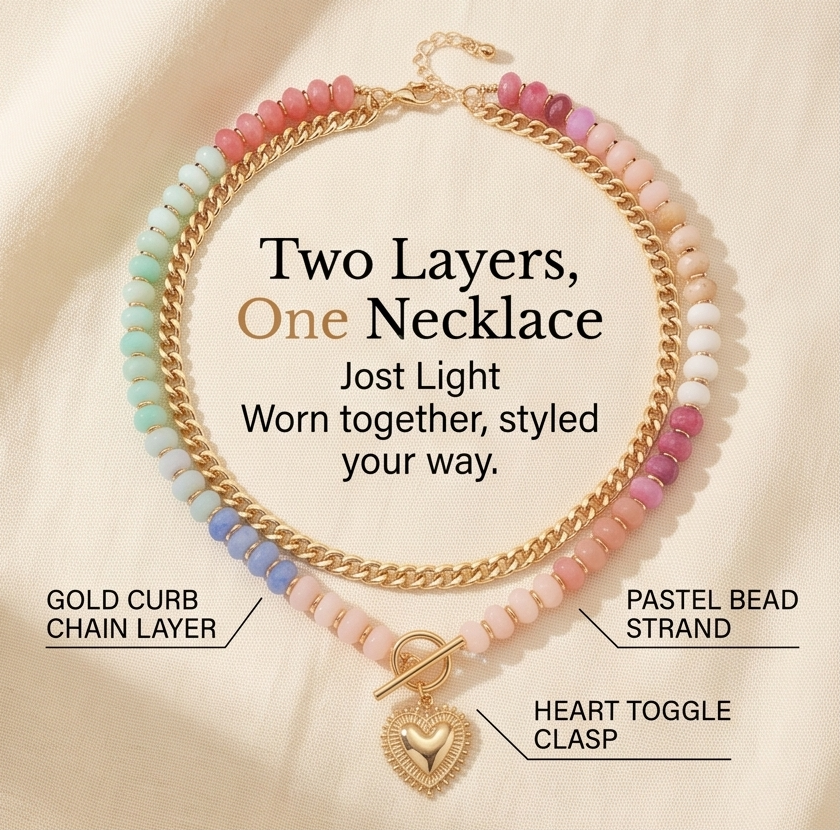 Lunavia™ – Pastel Bead Layered Necklace with Gold Heart**