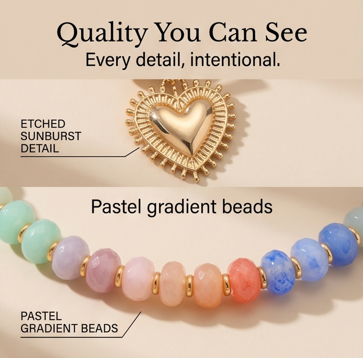 Lunavia™ – Pastel Bead Layered Necklace with Gold Heart**