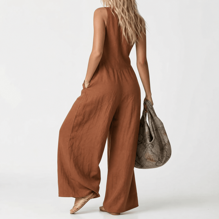 Lunavia™ - Wide-Leg Button Front Jumpsuit Brown / S