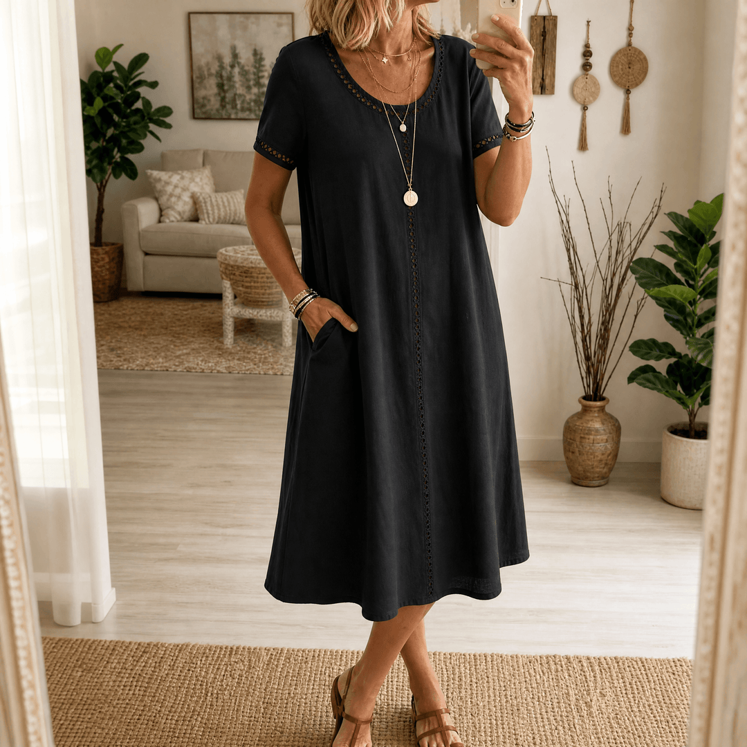 Lunavia – Women's Eyelet Trim Linen Midi Dress