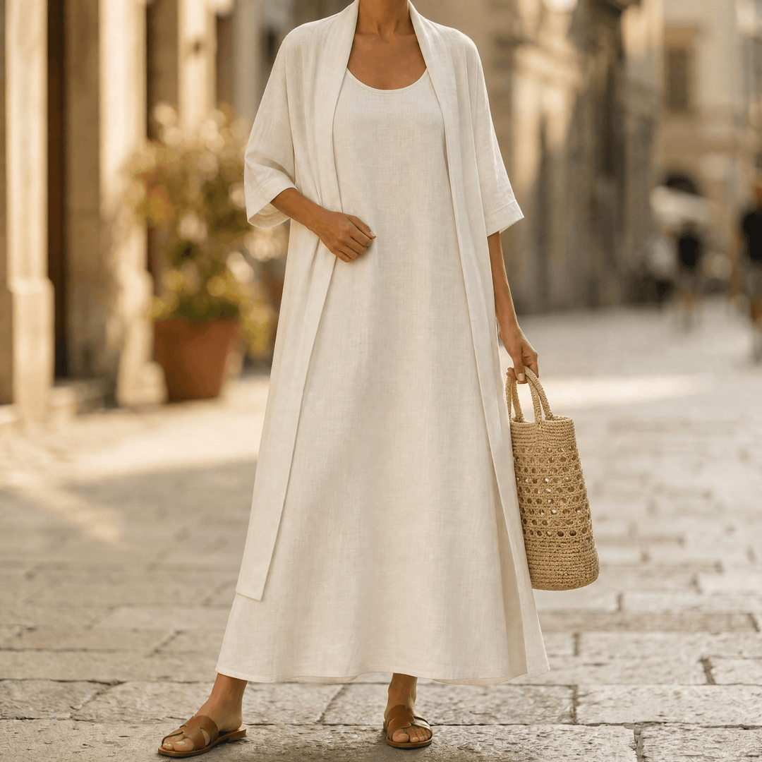 Lunavia – Women's Linen Cotton Two-Piece Set with Duster