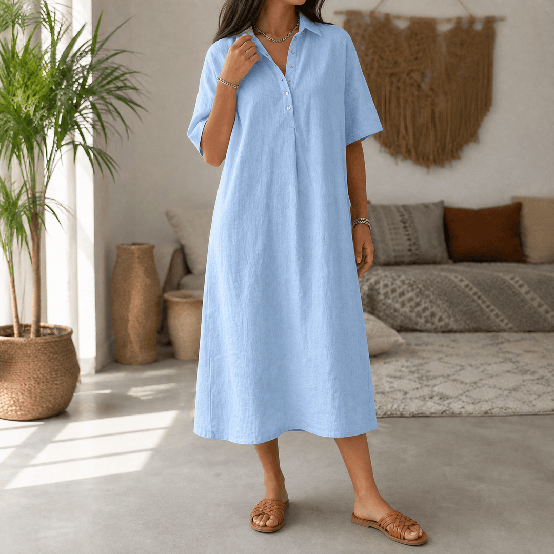 Lunavia – Women's Linen Polo Midi Dress
