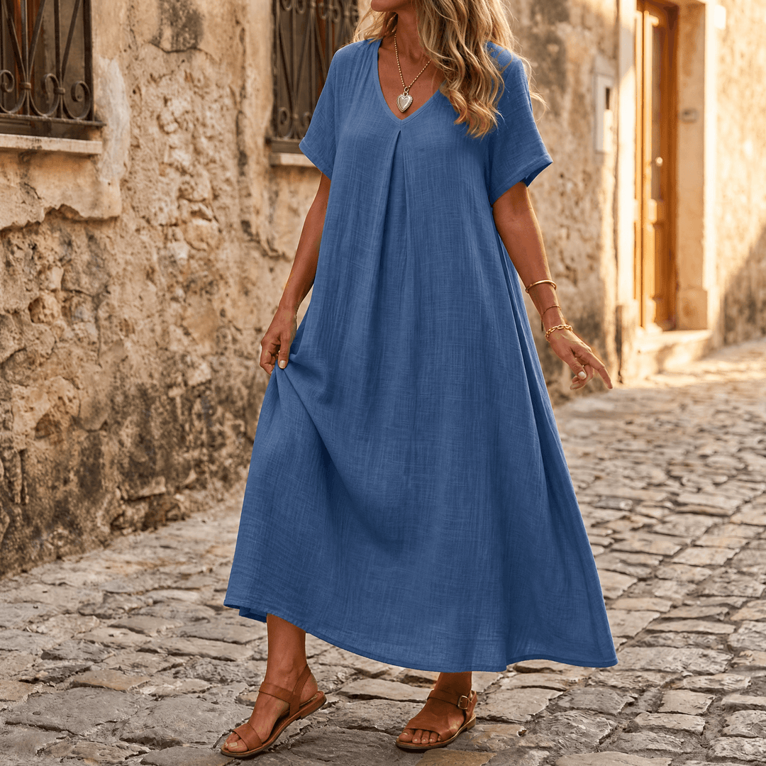 Lunessa™ – Breezy Cotton Linen Summer Dress Blue / M
