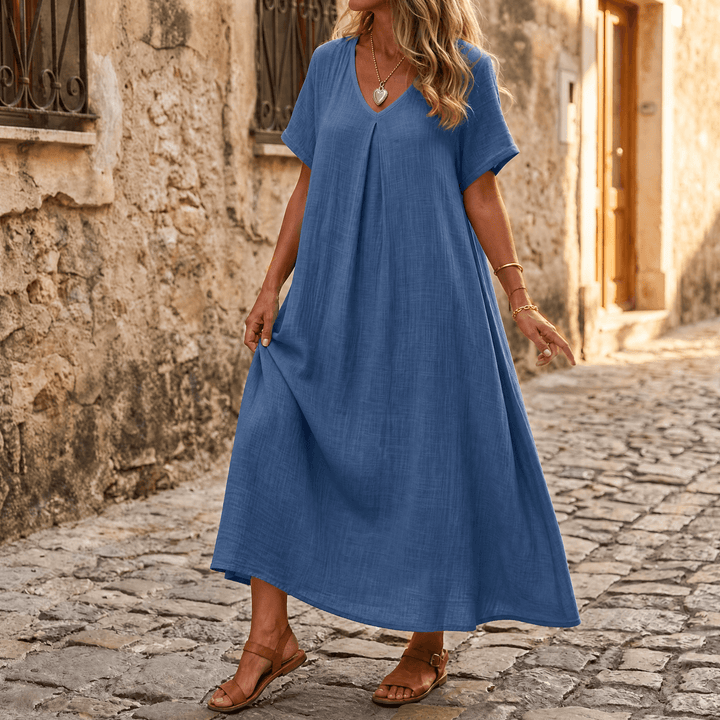 Lunessa™ – Breezy Cotton Linen Summer Dress Blue / M