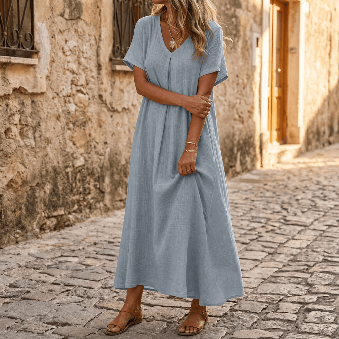 Lunessa™ – Breezy Cotton Linen Summer Dress Gray / M