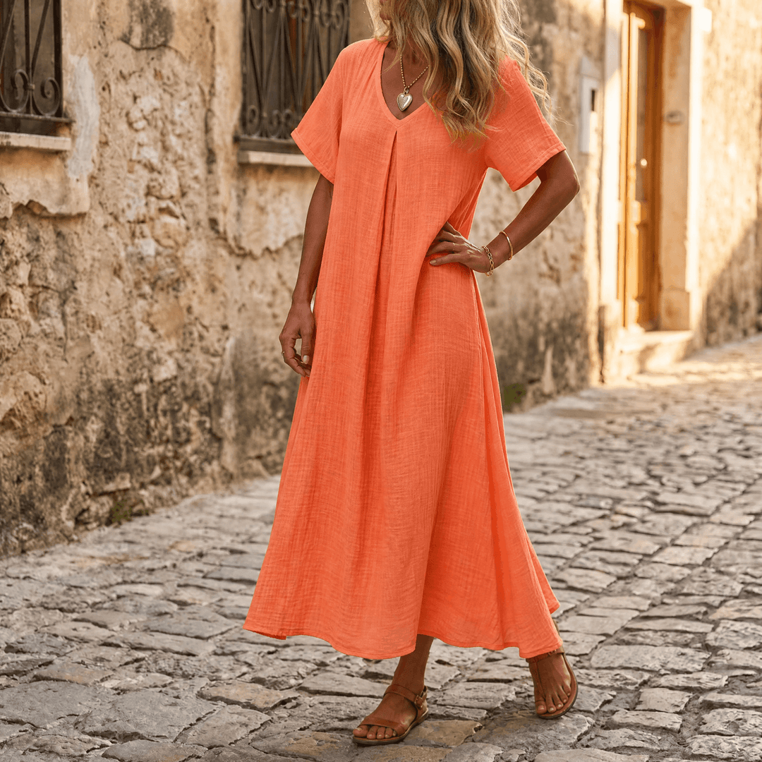 Lunessa™ – Breezy Cotton Linen Summer Dress Orange / M