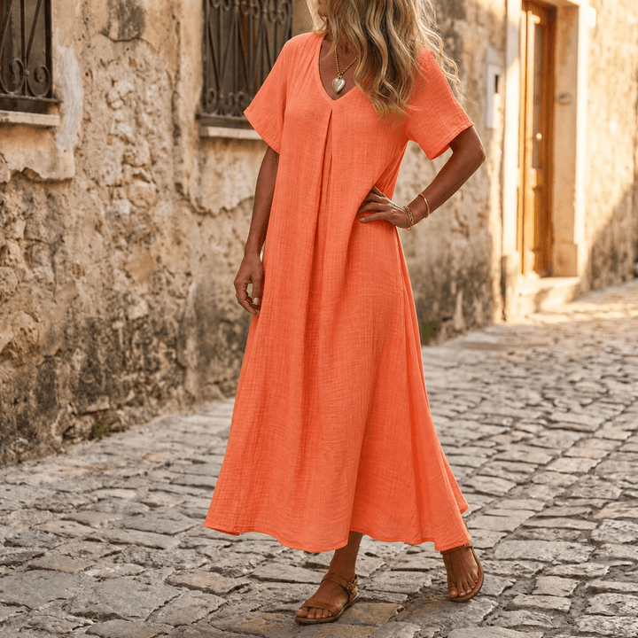 Lunessa™ – Breezy Cotton Linen Summer Dress Orange / M