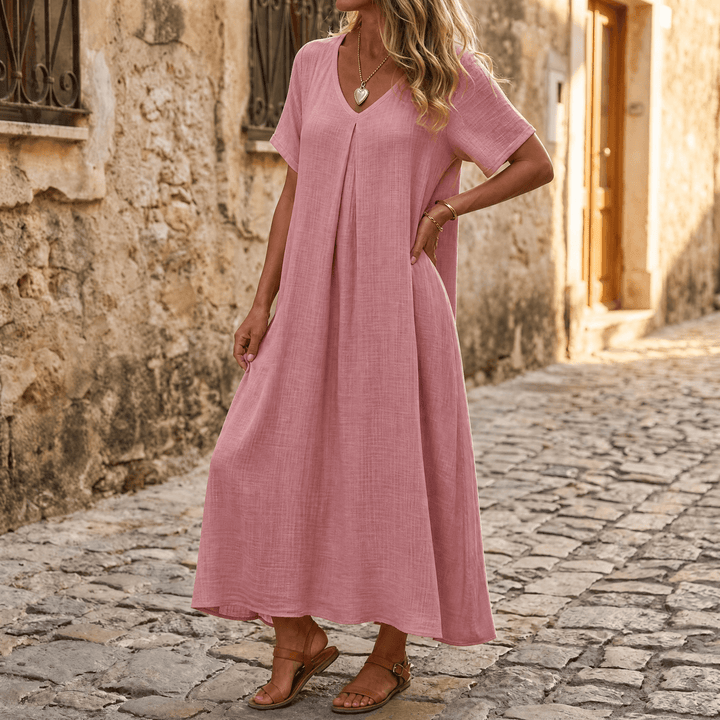 Lunessa™ – Breezy Cotton Linen Summer Dress Pink / M