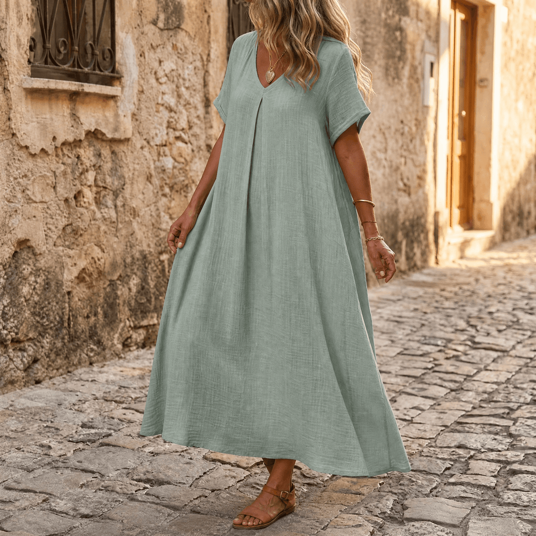 Lunessa™ – Breezy Cotton Linen Summer Dress Sage Green / M