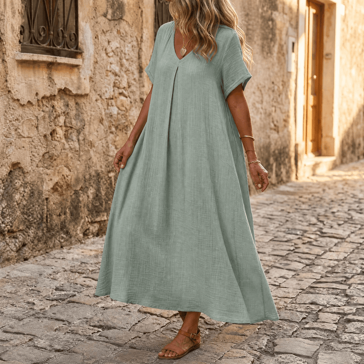 Lunessa™ – Breezy Cotton Linen Summer Dress Sage Green / M