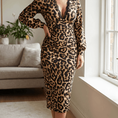 Luxora™ - Leopard Print Midi Dress