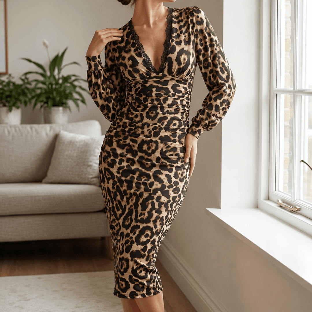 Luxora™ - Leopard Print Midi Dress Leopard print / S