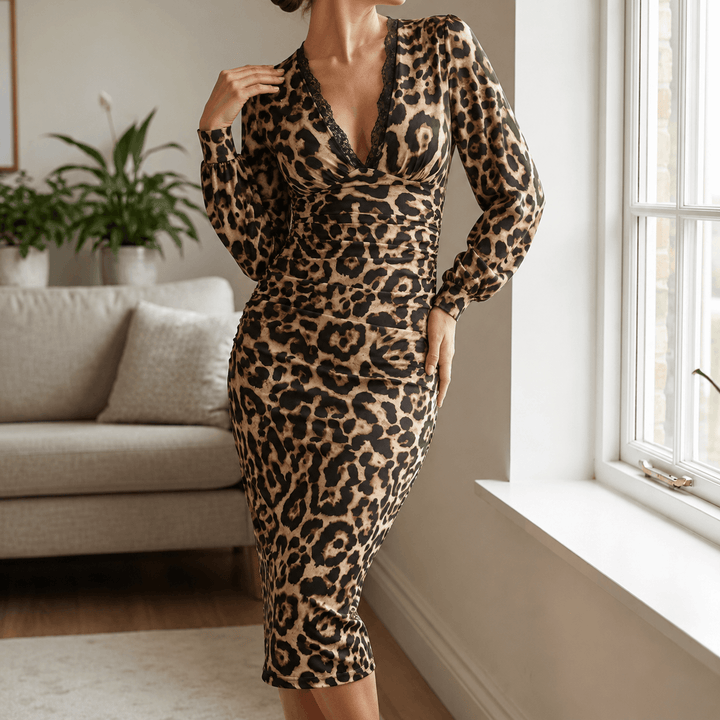 Luxora™ - Leopard Print Midi Dress Leopard print / S