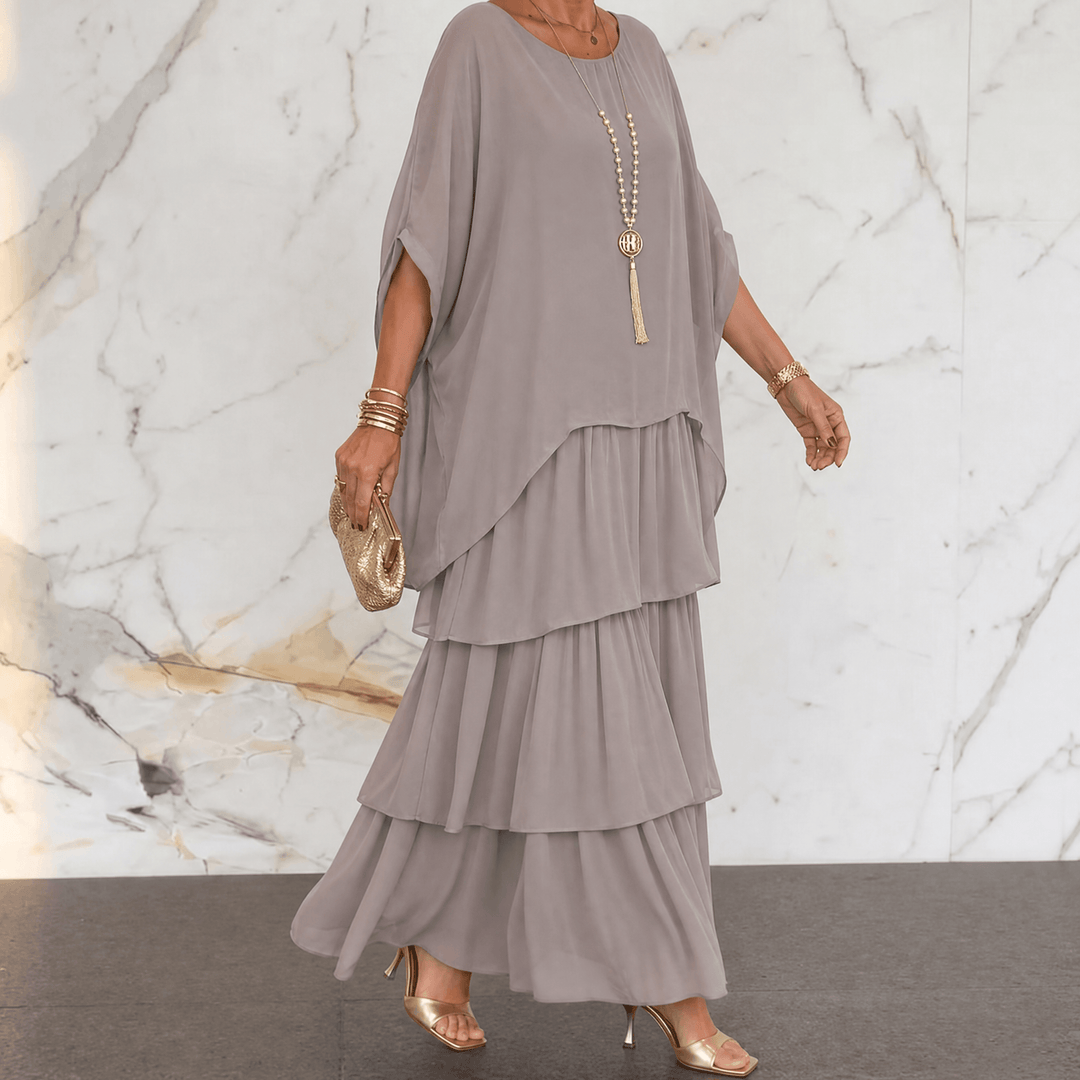 Marella™ – Elegant Tiered Dress for Events Gray / S