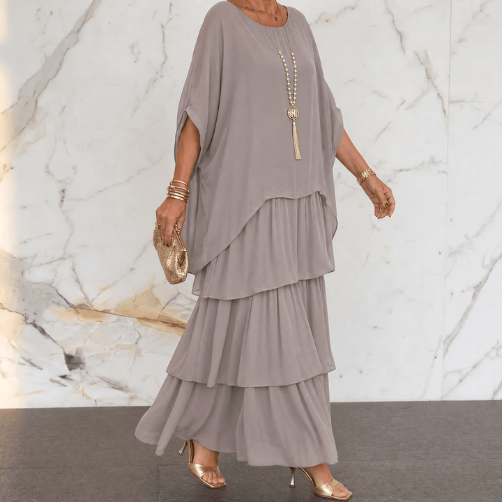 Marella™ – Elegant Tiered Dress for Events Gray / S