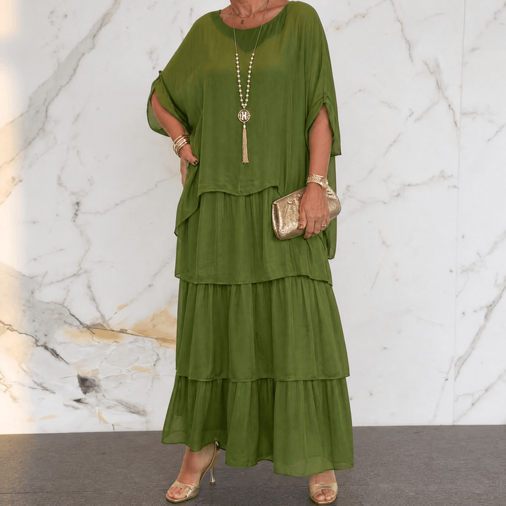 Marella™ – Elegant Tiered Dress for Events Olive Green / S