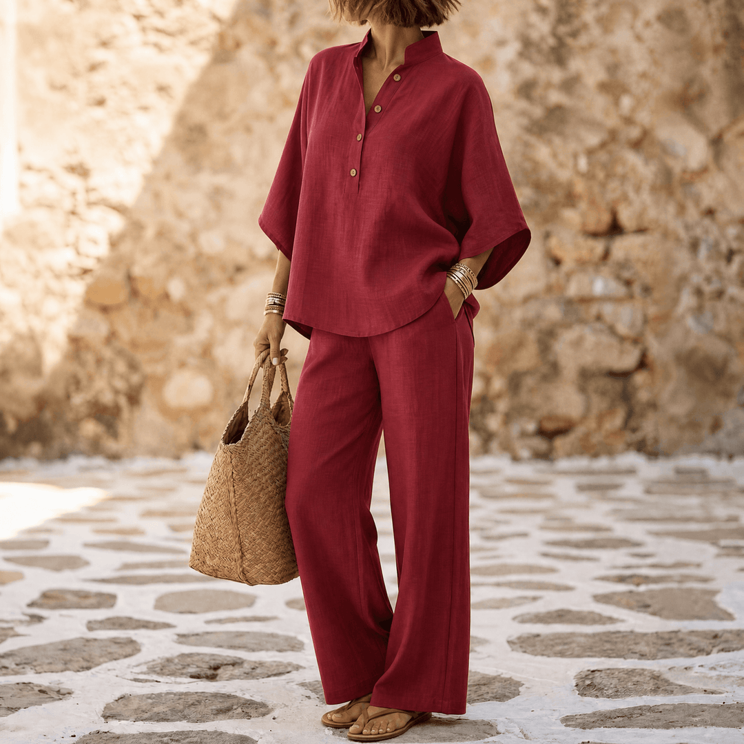 Marelle™ Breezy Linen Two-Piece Set for Warm Days Deep Red / S