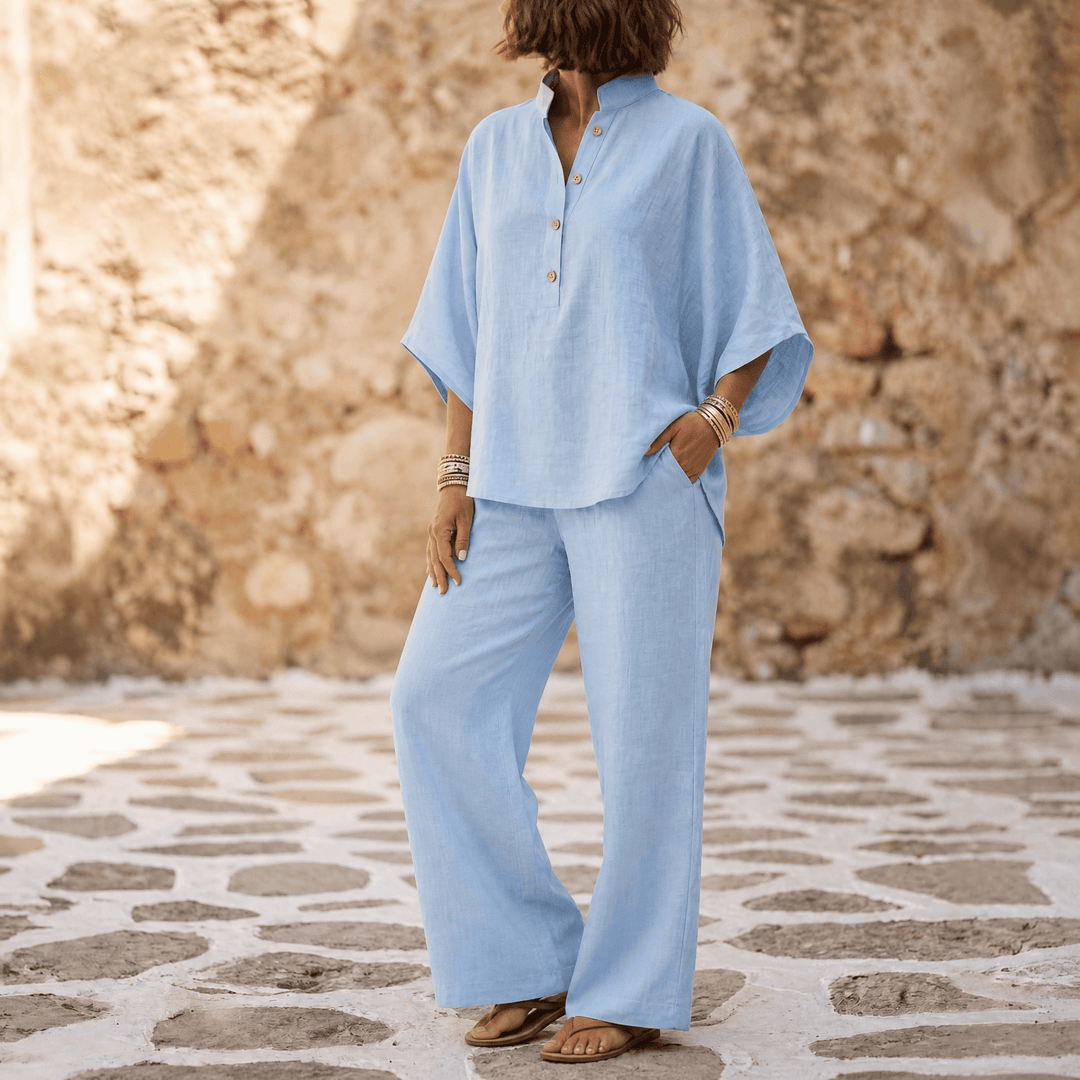 Marelle™ Breezy Linen Two-Piece Set for Warm Days Powder Blue / S