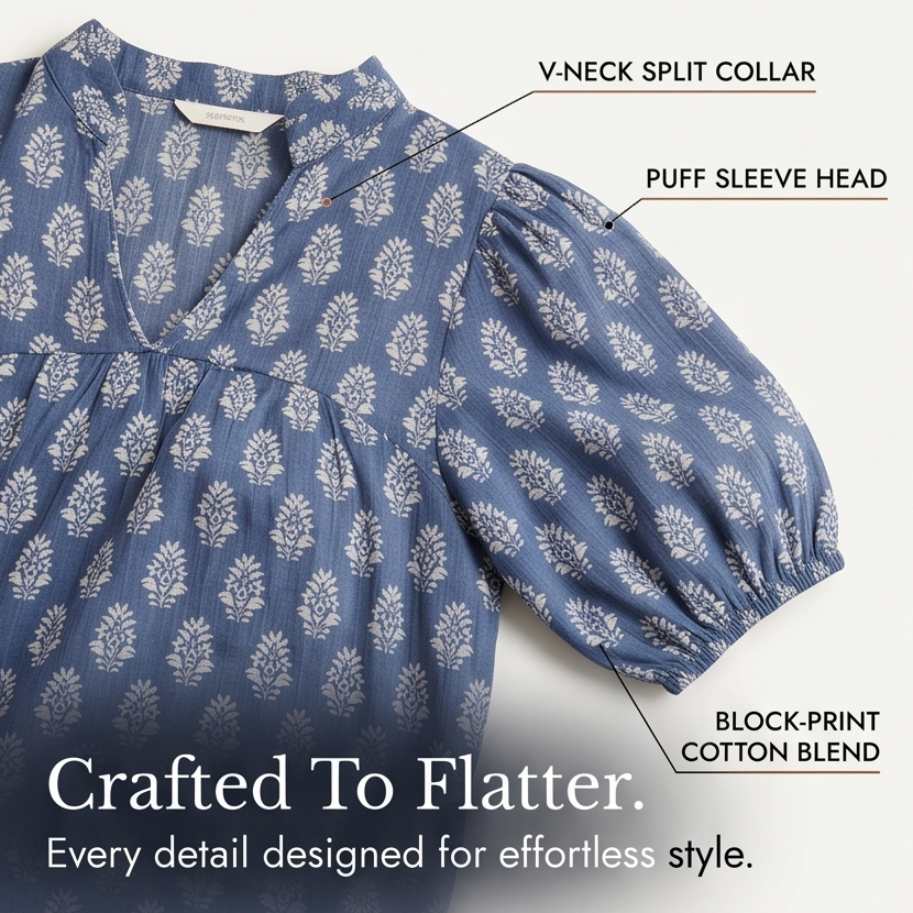 Marivell™ – Block-Print V-Neck Summer Blouse