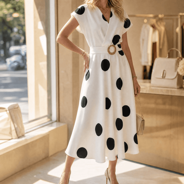Marlowe™ – Belted Polka Dot Midi Dress Black / S