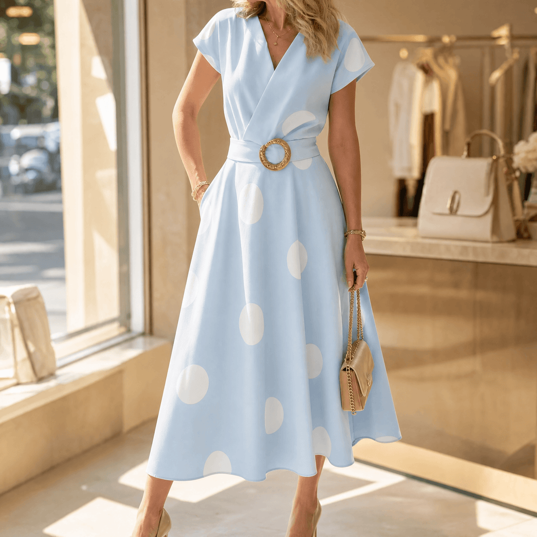 Marlowe – Belted Polka Dot Midi Dress