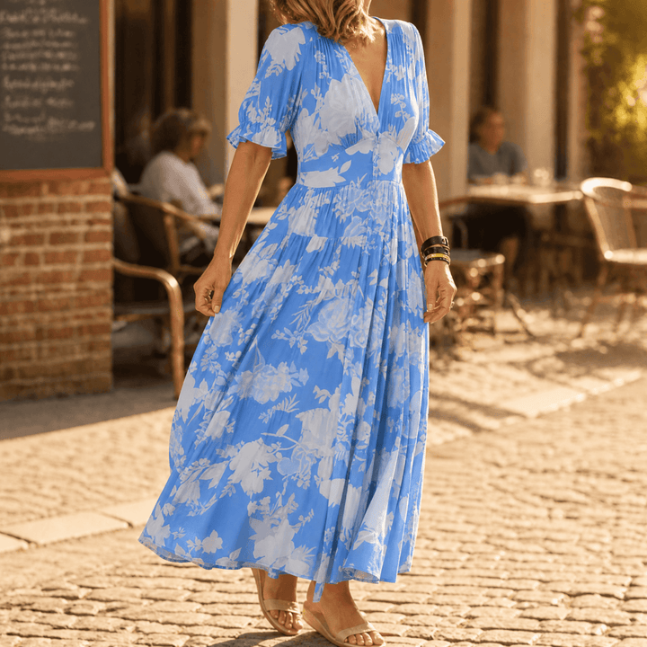 Minelda™ – Flowing Floral Maxi Dress Blue Floral / S