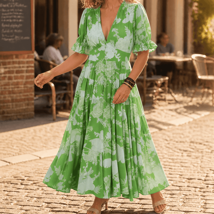 Minelda™ – Flowing Floral Maxi Dress Green Floral / S