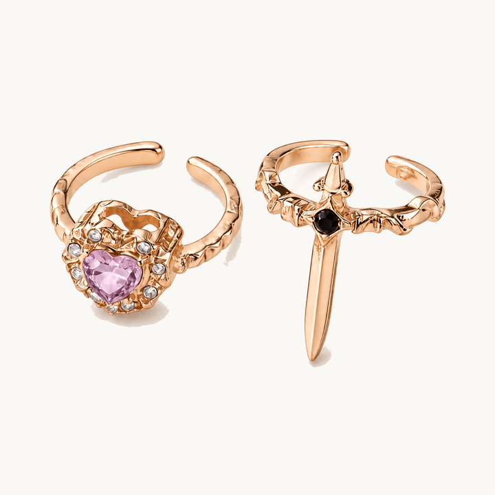 Noctelle™ Pierced Heart Ring Set with Garnet Stone