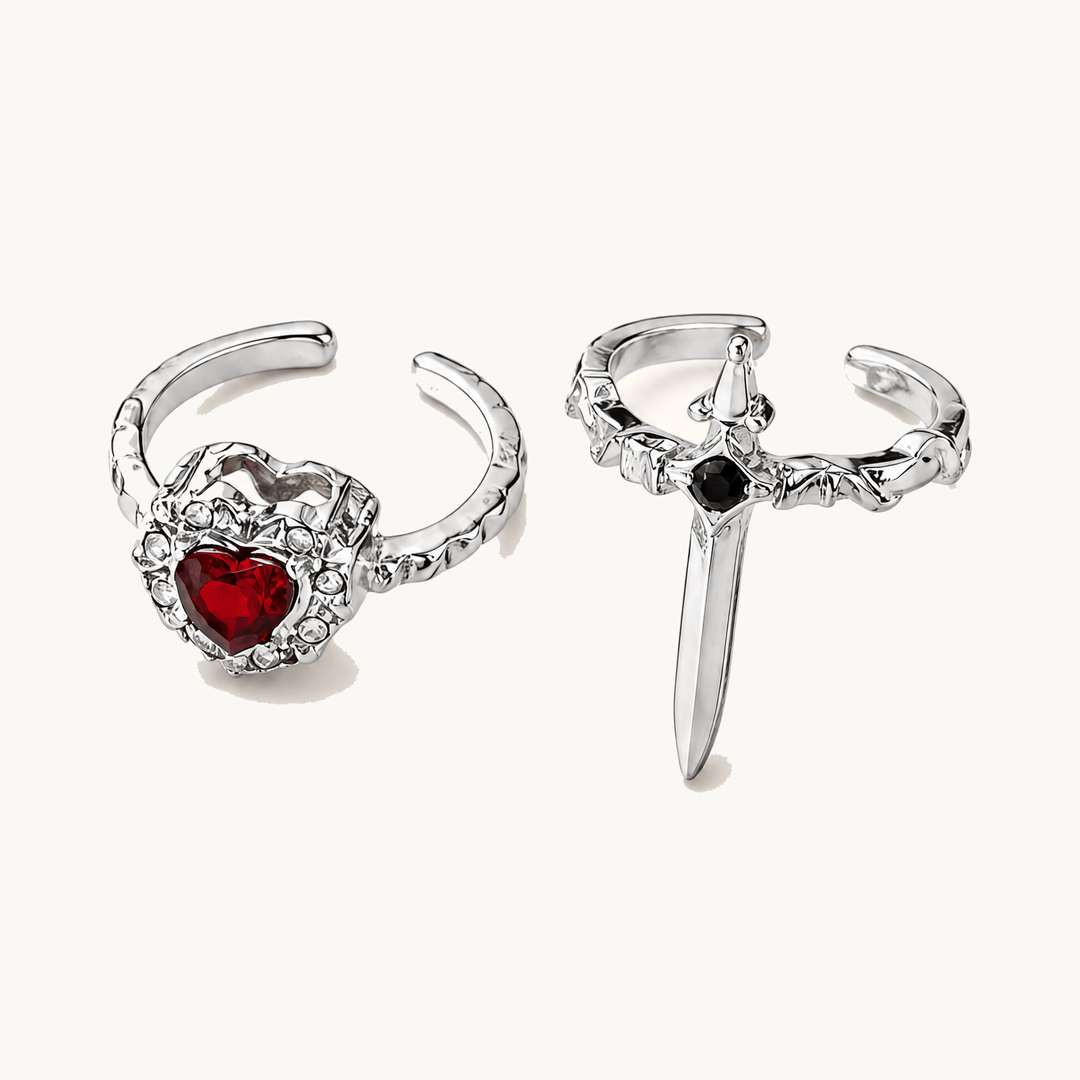 Noctelle™ Pierced Heart Ring Set with Garnet Stone