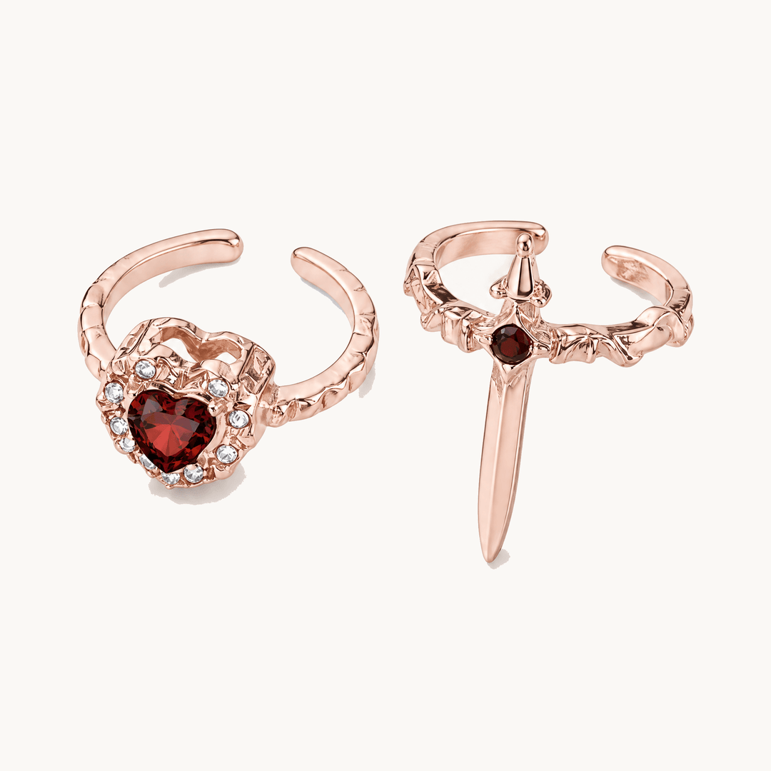 Noctelle™ Pierced Heart Ring Set with Garnet Stone
