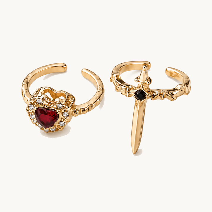 Noctelle™ Pierced Heart Ring Set with Garnet Stone