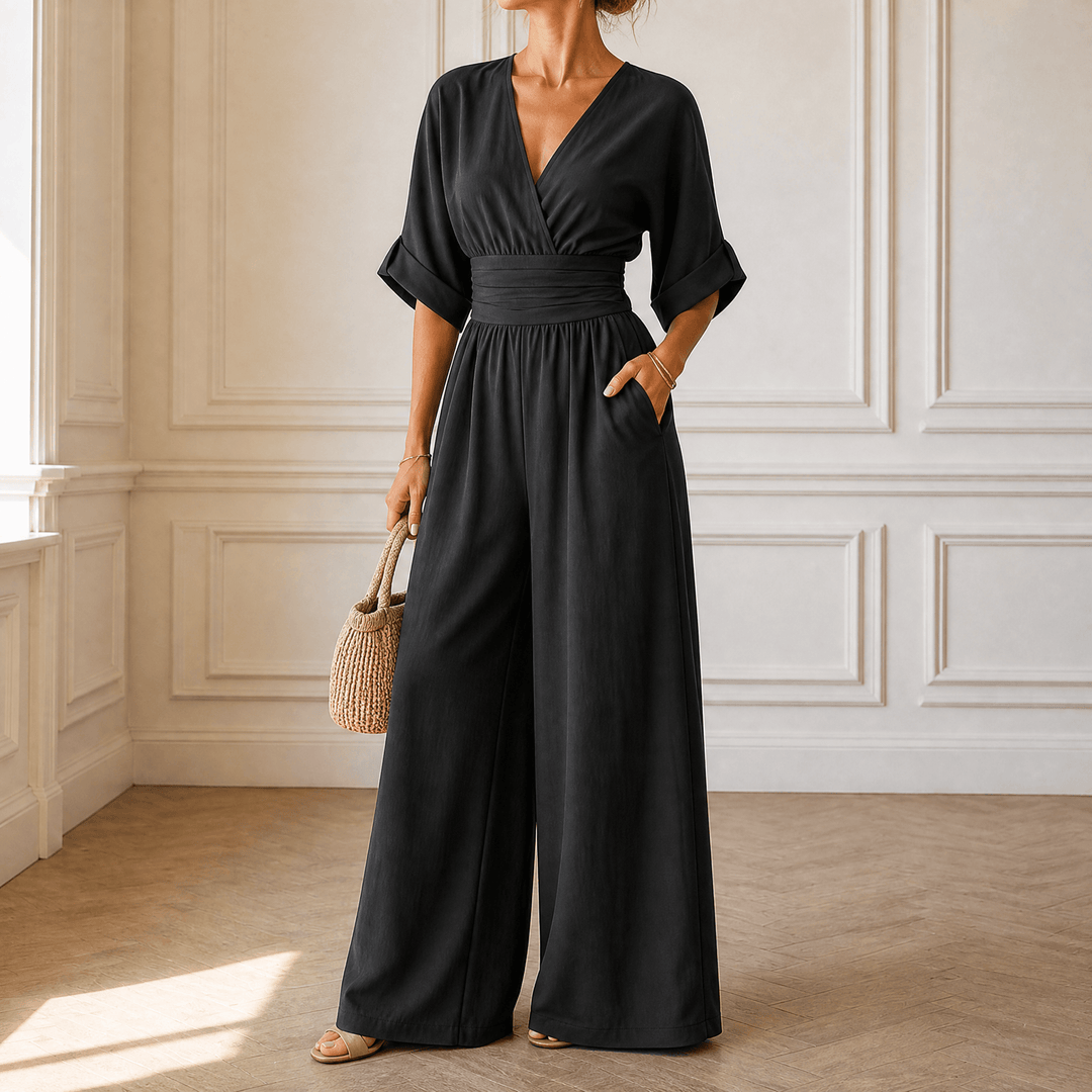 Olyara™ – Elegant Wrap Jumpsuit Black / S