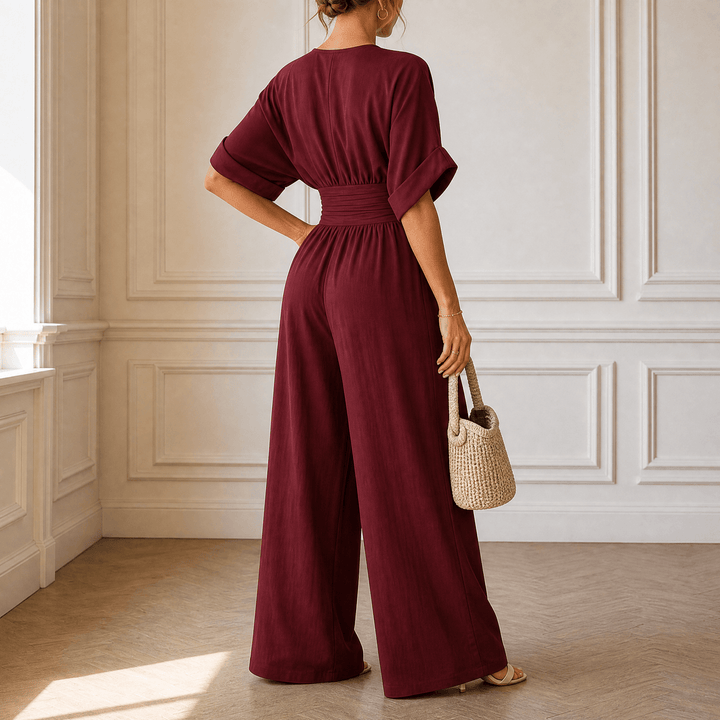 Olyara™ – Elegant Wrap Jumpsuit Burgundy / S