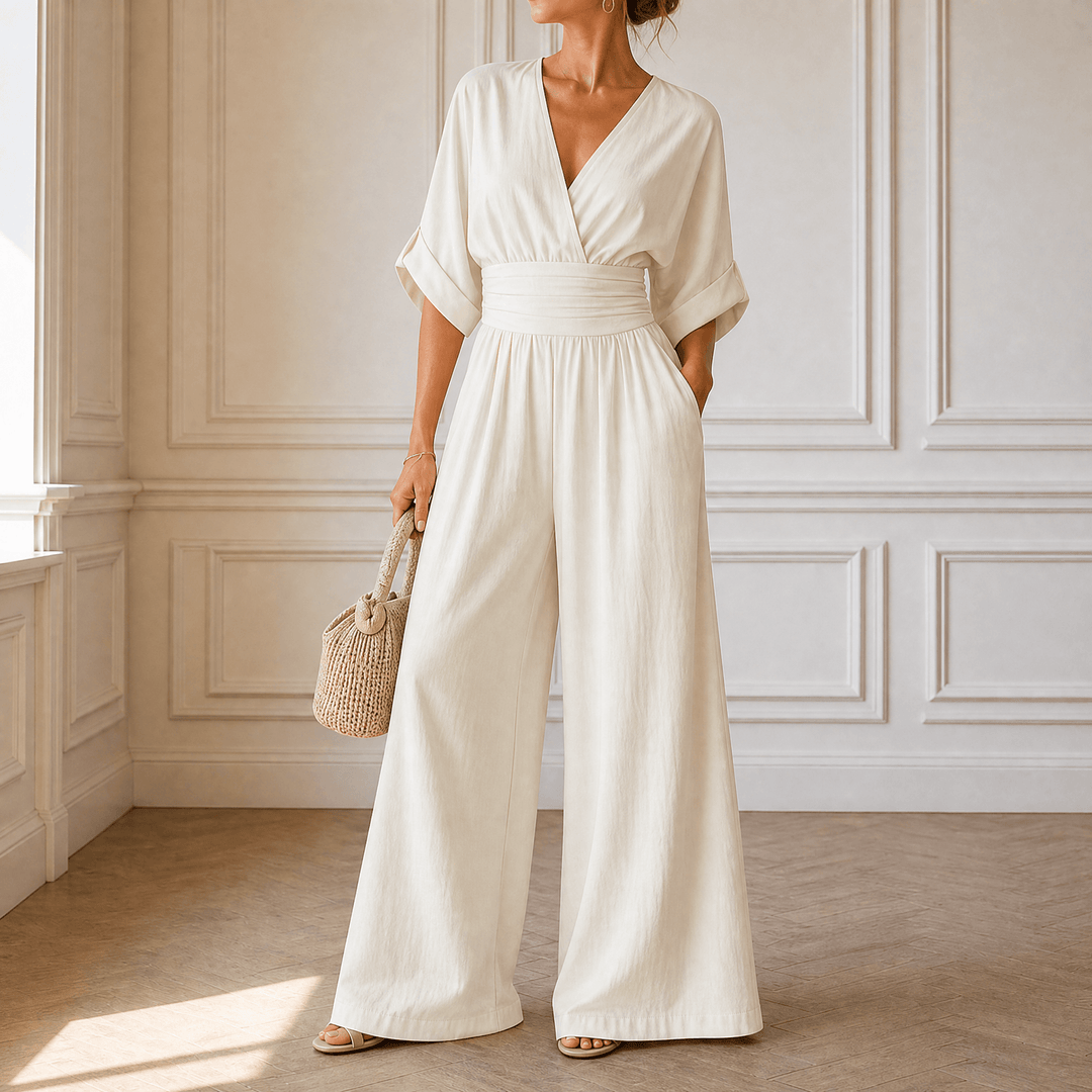 Olyara™ – Elegant Wrap Jumpsuit Ivory / S