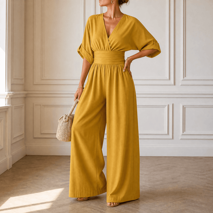 Olyara™ – Elegant Wrap Jumpsuit Mustard / S