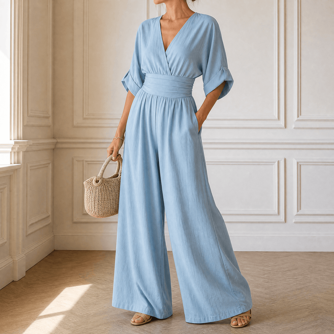 Olyara™ – Elegant Wrap Jumpsuit Powder Blue / S