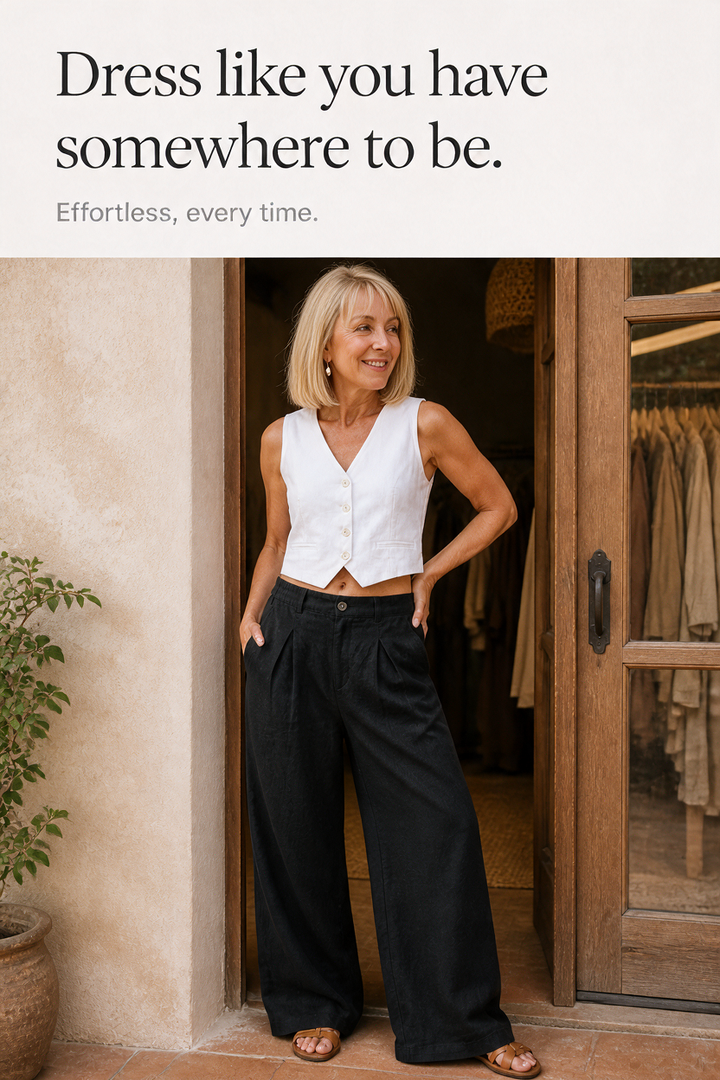 Linora – Pleated Wide-Leg Linen-Look Trousers