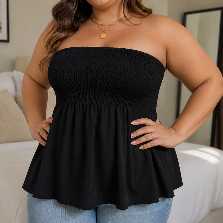 Vellora™ – Strapless Smocked Babydoll Top