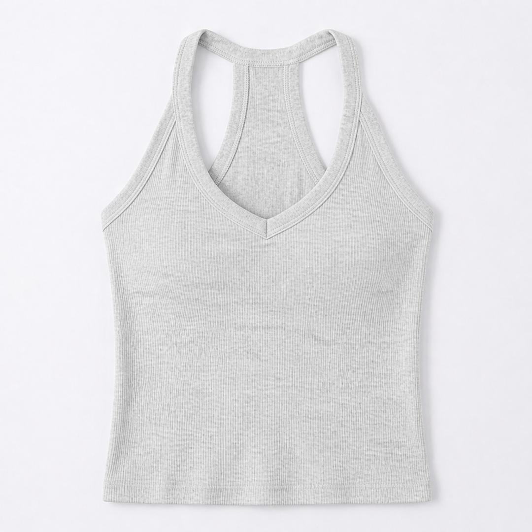 Lunella™ Ribbed V-Neck Tank with Built-In Bra