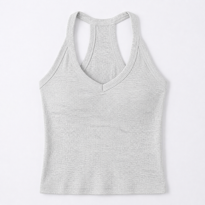Lunella™ Ribbed V-Neck Tank with Built-In Bra