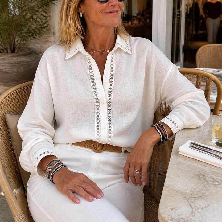 Lunavia™ Eyelet Trim Button Down Blouse