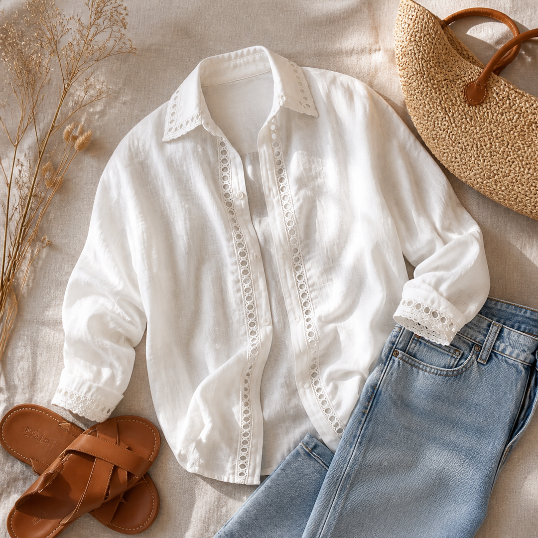 Lunavia™ Eyelet Trim Button Down Blouse
