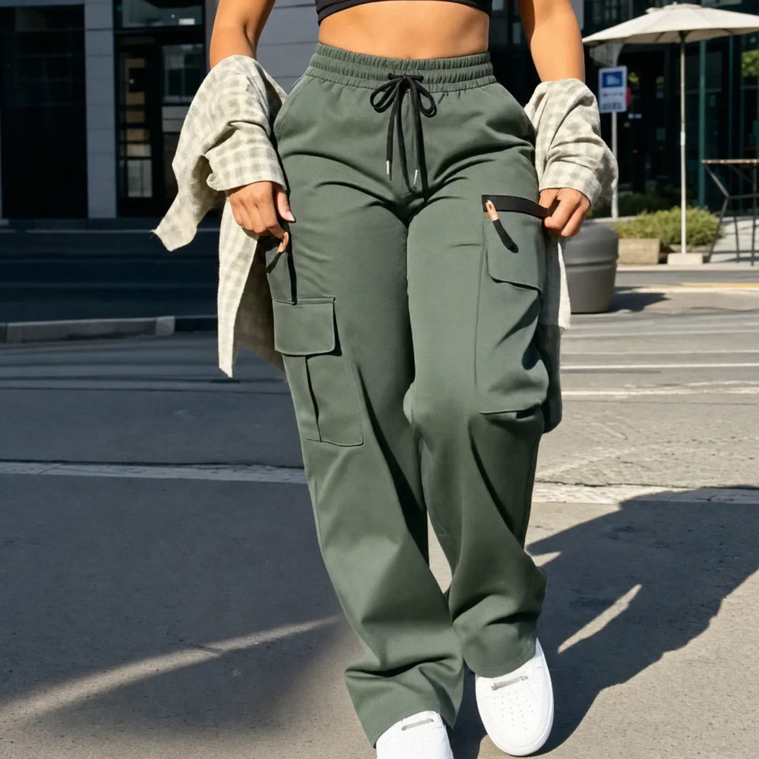 Solene – Wide-Leg Drawstring Cargo Pants with Pockets – Lark & Clover Solene – Wide-Leg Drawstring Cargo Pants with Pockets – Lark & Clover