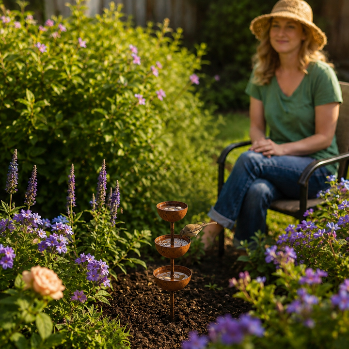 Birdwell™ – Rustic Copper Bird Bath Garden Stake