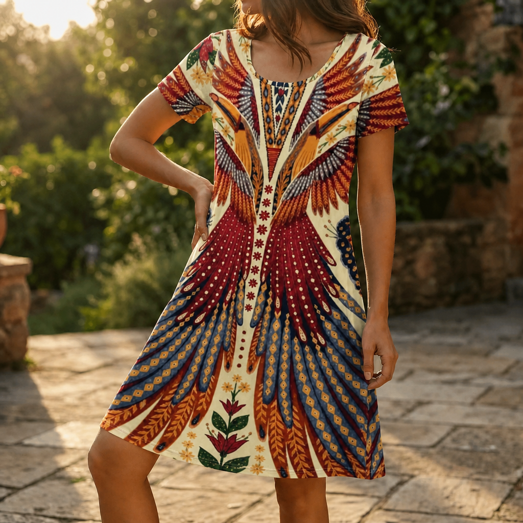 Vivara – Bold Peacock Wingspan Summer Dress