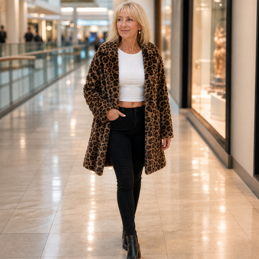 Leora – Leopard Print Faux Fur Longline Coat