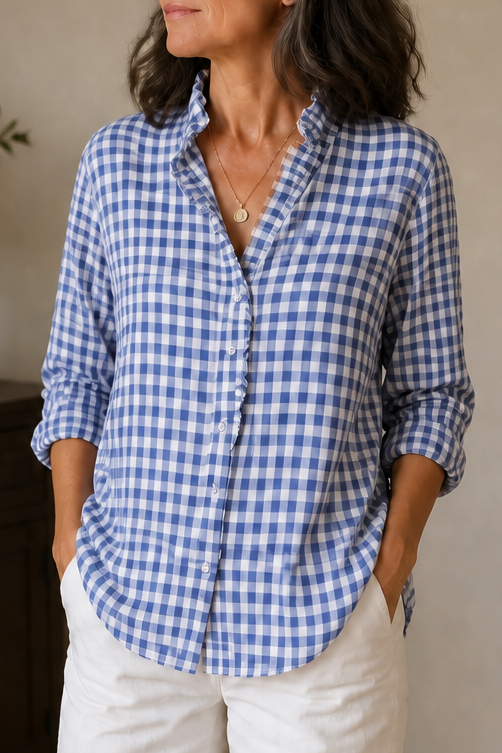 Rufina – Ruffled Collar Checked Print Blouse