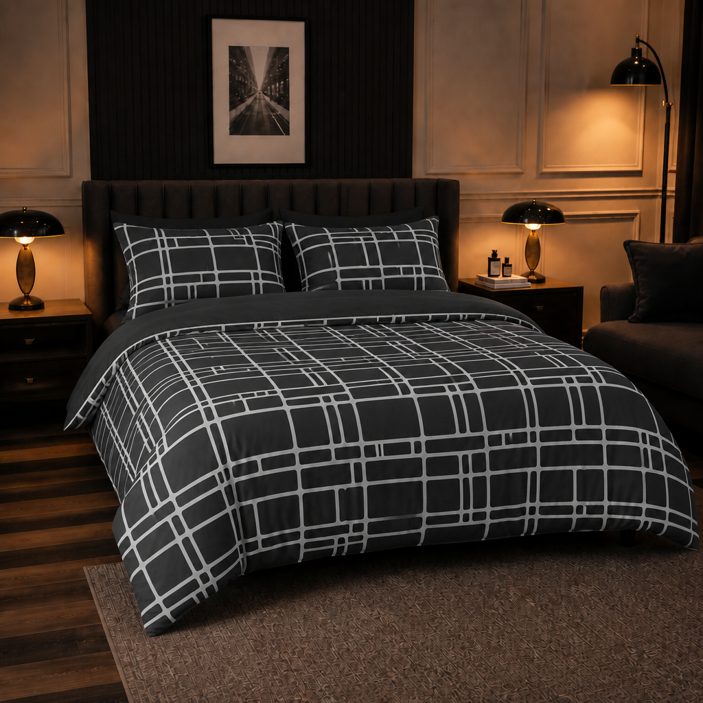 Linevue – Geometric Print Zippered Duvet Cover Set