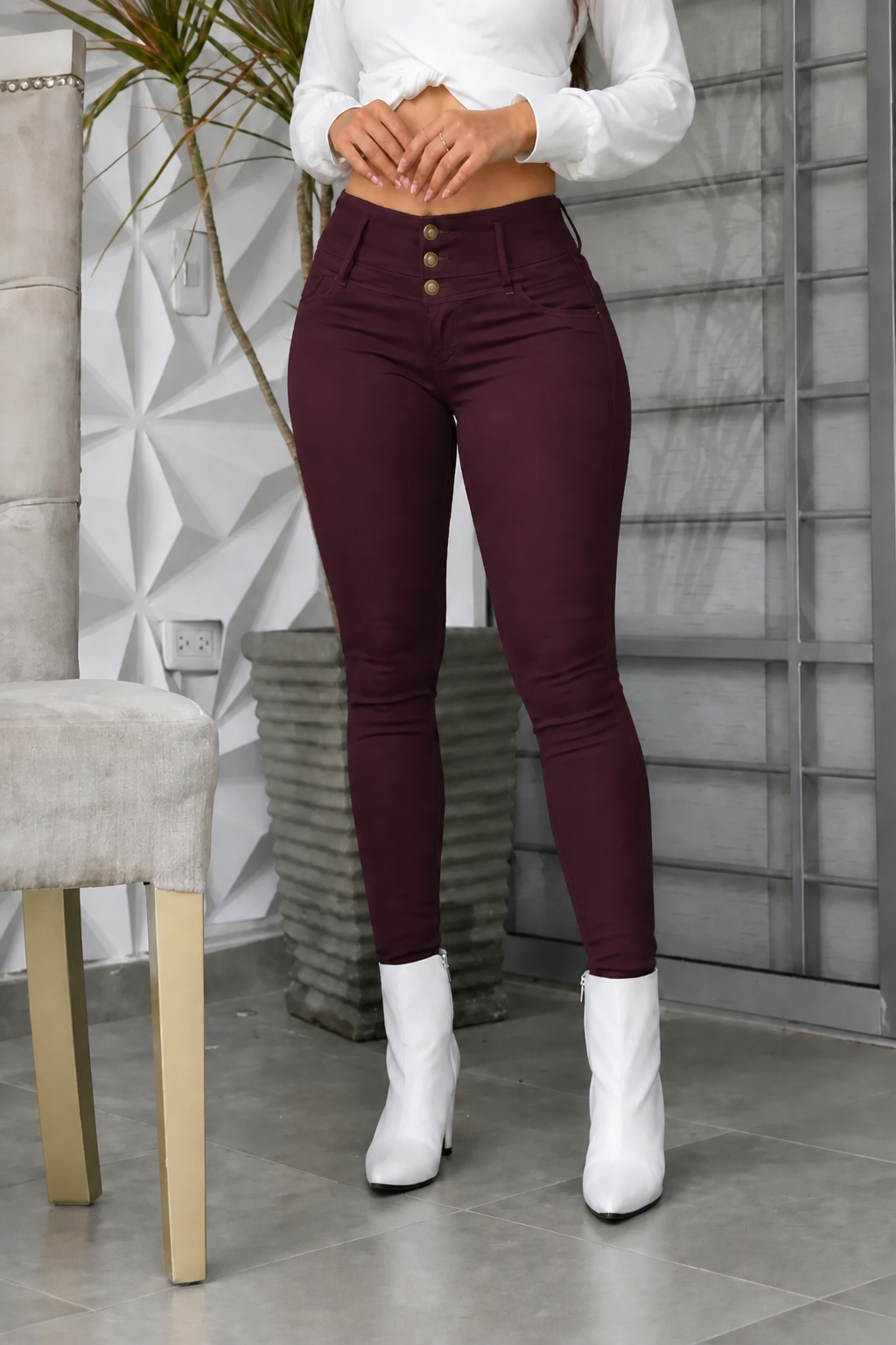 Waistlyn – Multi-Button High-Waisted Skinny Jeans